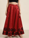 Red Flock Print Anarkali Skirt