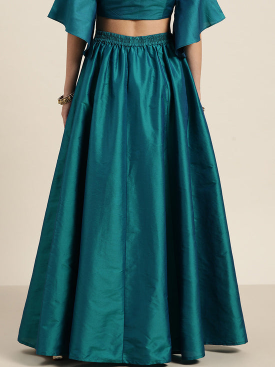 Teal Embroidered Waistband Anarkali Skirt