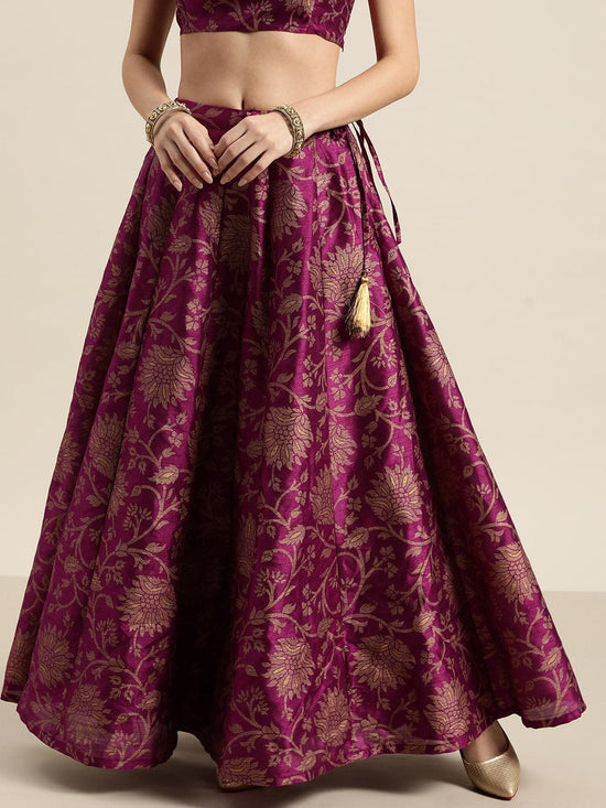 Purple Jacquard Floral Anarkali Skirt