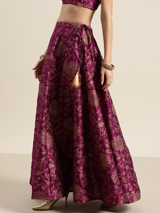 Purple Jacquard Floral Anarkali Skirt