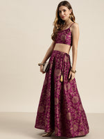 Purple Jacquard Floral Anarkali Skirt