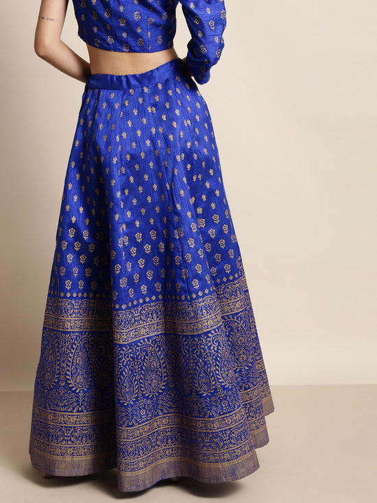 Royal Blue Foil Paisley Anarkali Skirt