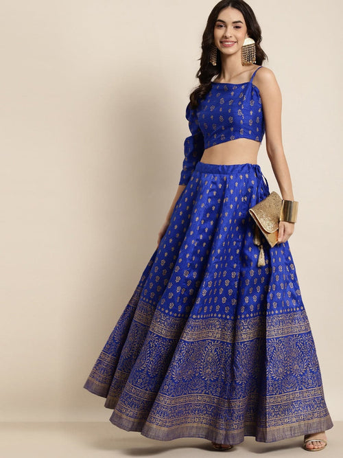 Royal Blue Foil Paisley Anarkali Skirt