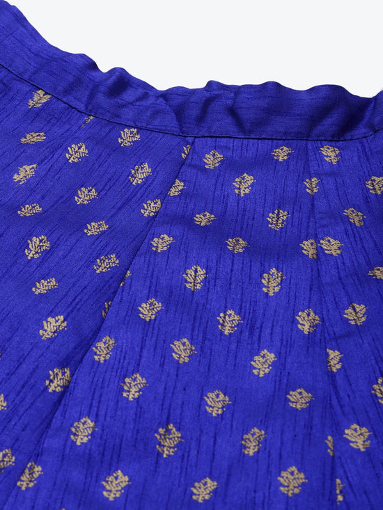 Royal Blue Foil Paisley Anarkali Skirt