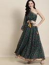 Women Teal Patola Anarkali Skirt