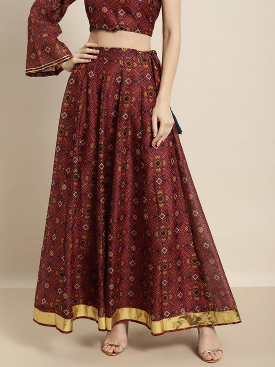 Women Maroon Patola Anarkali Skirt