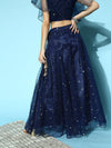 Women Navy Tulle Sequin Flared Skirt