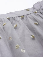 Women Steel Grey Tulle Sequins Tiered Skirt