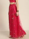 Women Fuchsia Tulle Sequins Anarkali Skirt