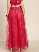 Women Fuchsia Tulle Sequins Anarkali Skirt