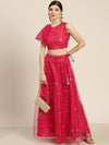 Women Fuchsia Tulle Sequins Anarkali Skirt