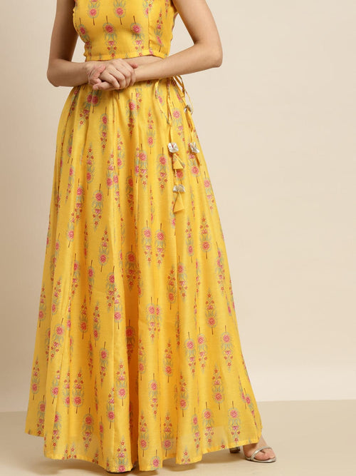 Women Yellow Floral Aanrkali Skirt