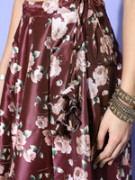 Women Burgundy Floral Anarkali Skirt