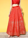 Women Red Paisely Foil Print Anarkali Skirt