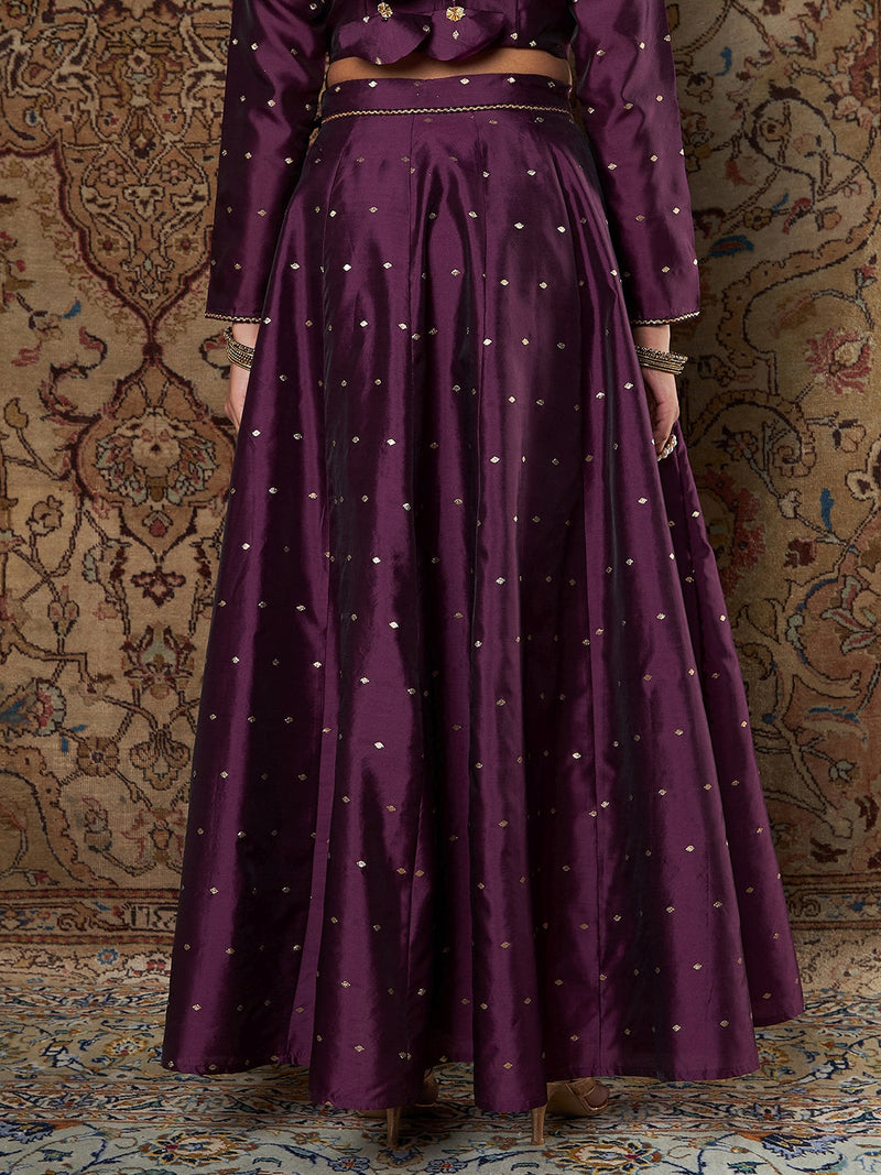 Women Purple Taffeta Jacquard Anarkali Skirt