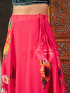 Women Fuchsia Floral Bias Flared Skirt