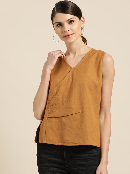 Brown Wrap Sleeveless Top