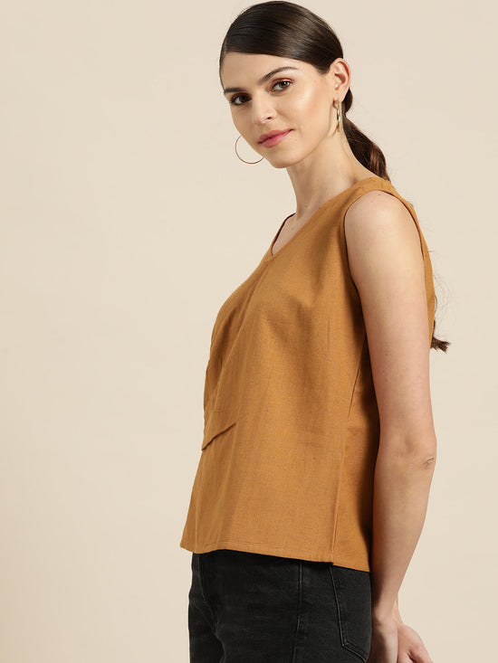 Brown Wrap Sleeveless Top