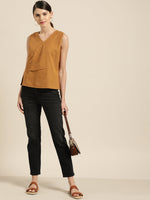 Brown Wrap Sleeveless Top