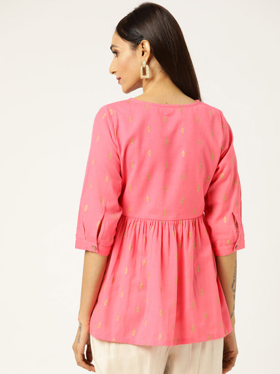 Pink Foil Print Peplum Top