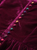 Burgundy Velvet Front Button Gathered Top