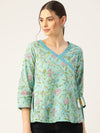 Women Sea Green Floral Angrakha Top