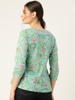 Women Sea Green Floral Angrakha Top