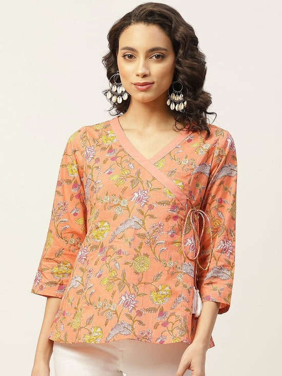 Peach Floral Angrakha Top