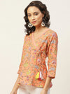 Women Peach Floral Angrakha Top