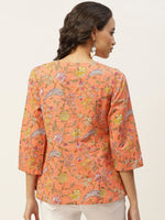 Women Peach Floral Angrakha Top