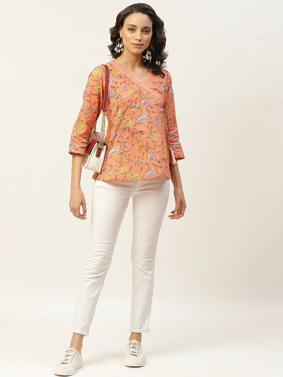 Peach Floral Angrakha Top