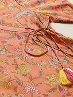 Women Peach Floral Angrakha Top