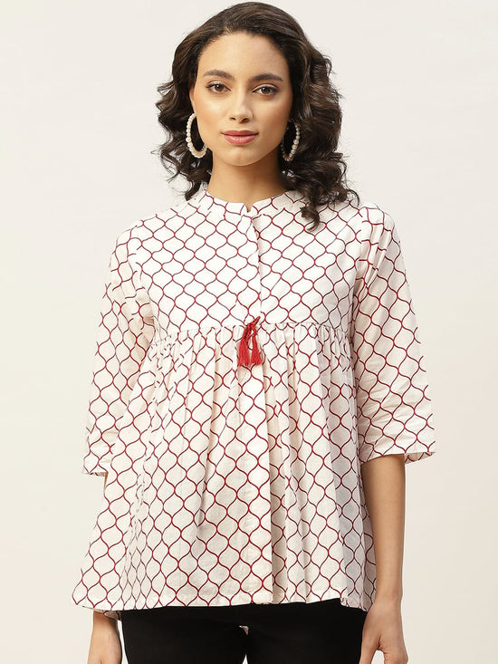 Red Geometric Print Top