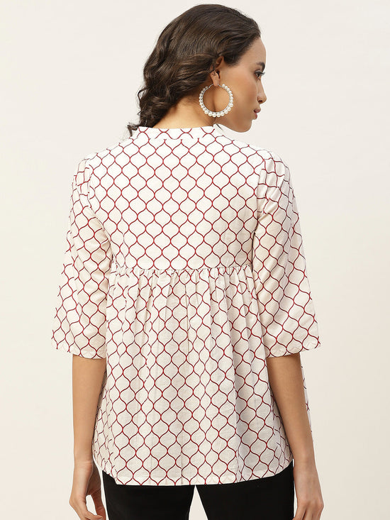 Red Geometric Print Top