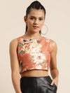 Orange Floral Sleeveless Crop Top