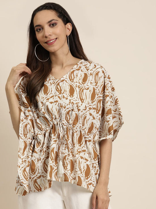 Brown Paisely Short Kaftan Top