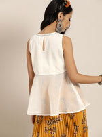 White Gota Patti Sleeveless Peplum Top