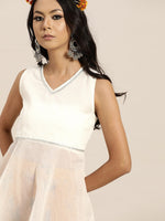 White Gota Patti Sleeveless Peplum Top