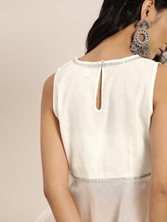 White Gota Patti Sleeveless Peplum Top