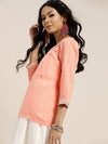 Peach Round Neck Embroidery Top
