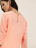 Peach Round Neck Embroidery Top