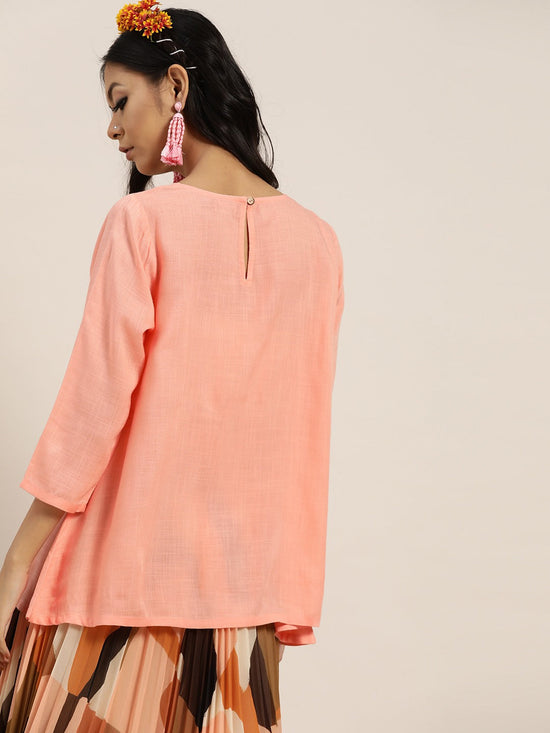 Peach Yoke Embroidery A-Line Top