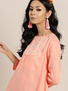 Peach Yoke Embroidery A-Line Top