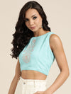 Green Motif Embrodery Liva Crop Top