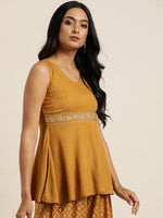 Mustard Embroidered Liva Peplum Top