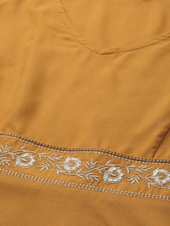 Mustard Embroidered Liva Peplum Top