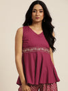 Burgundy Embroidered Liva Peplum Top