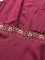 Burgundy Embroidered Liva Peplum Top