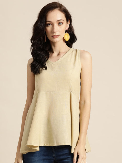 Beige Sleeveless Peplum Top