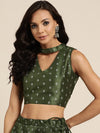 Dark Green Silver Foil Choker Neck Top